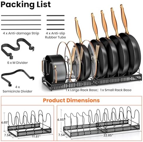 Expandable Pot Pan Lid Organizers inside Cabinet, 10 Divider-Black