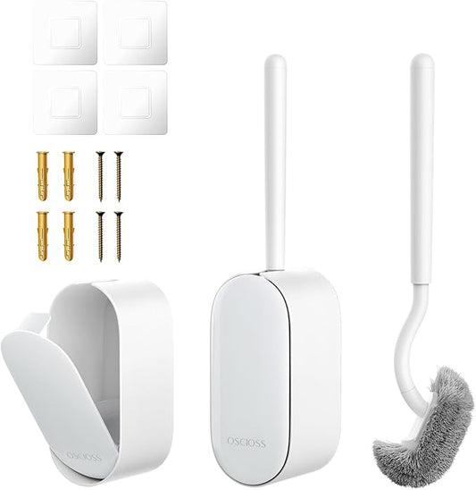 Bathroom Toilet Brush, OSCIOSS Toilet Cleaner Brush with Ergonomic Design, Compact Size, Durable Bristles, Wall Mounted RV Toilet Brush for Bathroom Cleaning (White, 2pack)