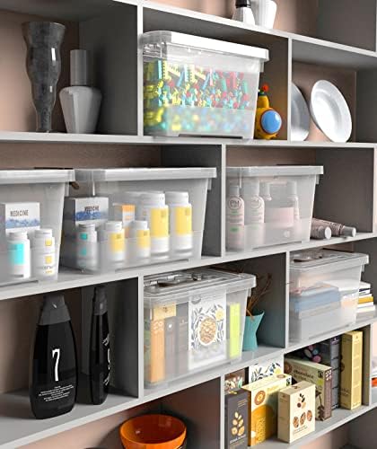 6-Pack Clear 7 Quart Storage Latch Box/Bins, Plastic Stackable Latching Box with Brown Handle and Lid, Multi-Purpose, 7 Litre