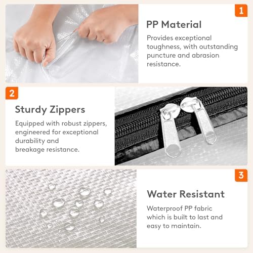 6 Pack Clear Storage Bags, 45L Clothes Organizer with Zipper