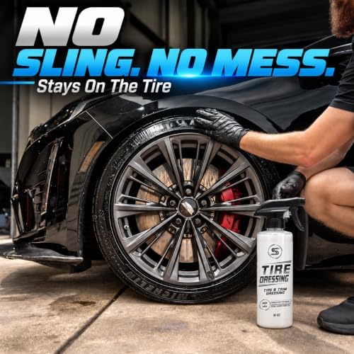 Tire Dressing Spray, Deep Black Finish, No Sling Tire Shine, 16 oz