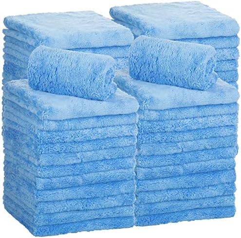 30 Pcs 16 × 16 Inch Microfiber Towels for Cars, 500 GSM Edgeless Plush Car Detailing Towel, Lint Free Scratch Free Cleaning Cloths for Drying, Washing, Polishing, Waxing, Home (Light Blue)