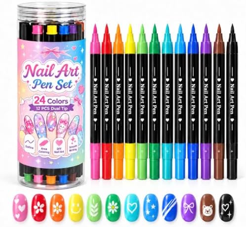 1 Pack 24 Colors Dual Ended Nail Art Pens Set