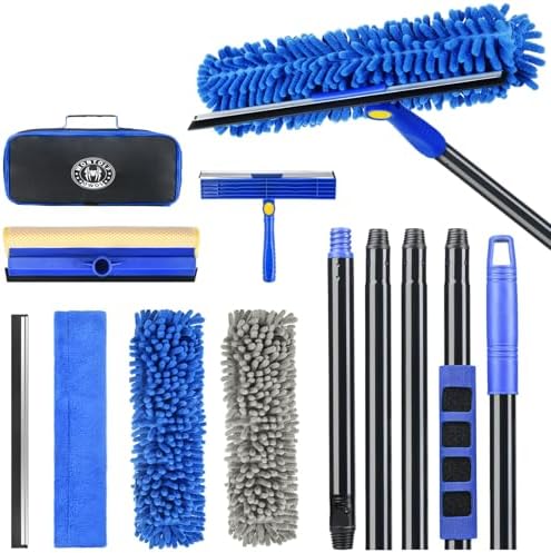 4-in-1 Window Squeegee, 79'' Window Cleaner Tool with Extension Pole, Window Cleaning Kit with Storage Bag, Rotatable Window Washing Kit Equipment for Home, Outdoor High Windows, Glass, Shower