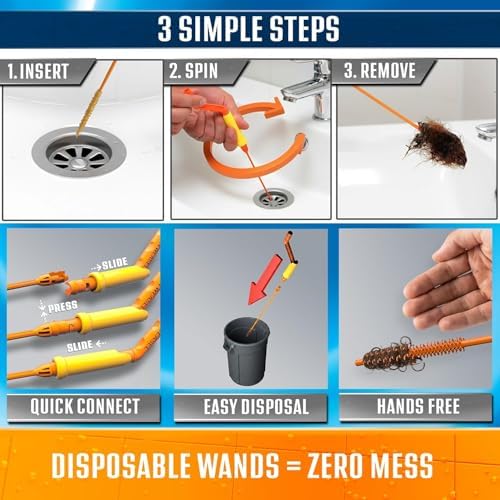 Drain Weasel Sink Snake Hair Clog Remover Tool Kit, 5 Wands
