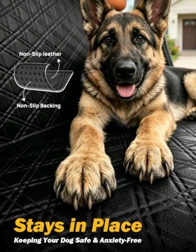 Back Seat Extender for Dogs, PU Leather Dog Car Seat Cover for Back Seat with Hard Bottom, Dog Hammock with Mesh Window, Dog Car Seat Cover for Sedans SUVs Small Trucks, Holds 440 lbs