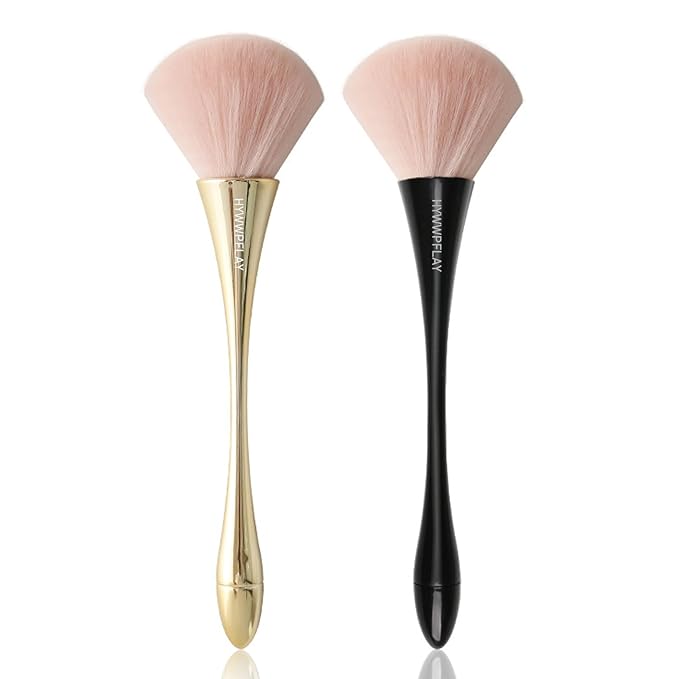 2Pcs Nail Dust Brush Cleaner for Acrylic, Dip Powder, Makeup, Blush - Large Manicure Clean Up Tool - Nail Art Brushes (Gold+Black)