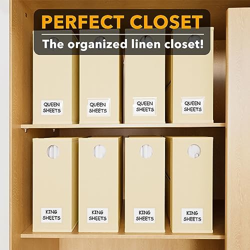 8 Pack Bed Sheet Organizers and Storage, Foldable Sheet Organizer for Linen Closet, Sheets Set Folder Keeper with Window XL (Queen & King Size) Bedding Container (Beige, 8 Pack)