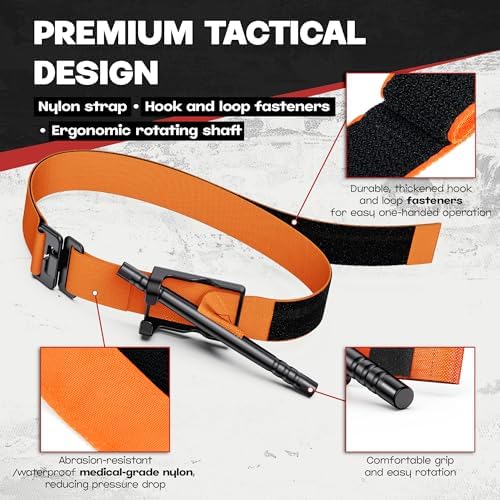 Qen Tourniquet for Severe Bleeding Control, Gear for First Aid Kits and Tourniquet Kits, Suitable for Emergencies, One-Handed Operation (Orange)