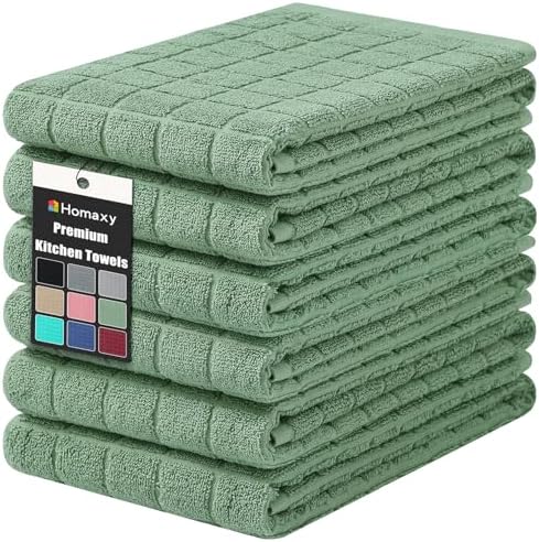 Premium Ring Spun Cotton 390 GSM Kitchen Towels, 6 Pack, Grass Green