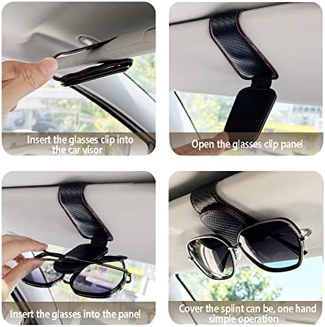 2Pcs Sunglass Holder for Car, Magnetic Leather Eyeglass Hanger Clip for Car Sun Visor, Sunglasses Holder and Ticket Card Clip for Car Visor Accessories (Carbon Fibre Black)