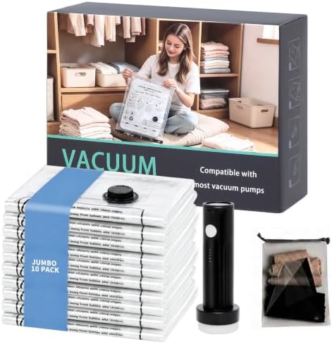 10 Pack Jumbo Vacuum Storage Bags with Electric Pump, 10J XL Large Space Saver Bags for Blankets Comforters Bedding, Leak-Proof Seal for Home Storage & Moving