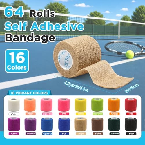 Self Adhesive Bandage Wrap 2 Inch x 5 Yds 64 Rolls - Assorted