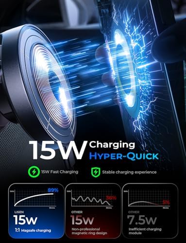 15W Magsafe Car Mount Charger for iPhone 18 Pro Max, Magnetic Wireless Car Charger, Suction Phone Mount, Vacuum Magnetic Phone Holder for Carfor iPhone 18 Pro Max 17 16 15 14 13 12 Samsung Pixel