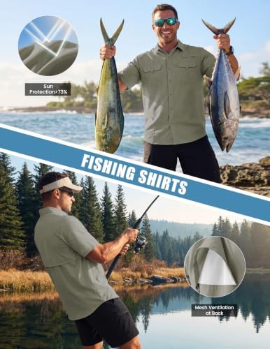 Men's Sun Protection Fishing Shirts UPF 50+ Lightweight Quick Dry Cooling Short Sleeve Shirts for Work Hiking Safari