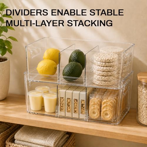 6-Pack Pantry Organizers and Storage, Clear Fridge Organizer Bins