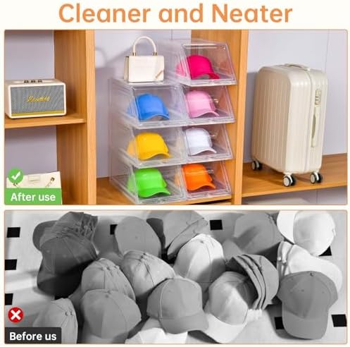 Stackable Clear Hat Organizer for Baseball Caps with Sliding Drawer