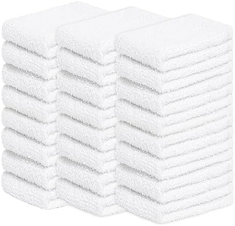 13 x 13 Inches Bar Mop Towels White Terry Cloth Dish Rags, Cotton Cleanings Cloths - Soft & Gentle Face Towels, Absorbent & Lightweight Bar Rags for Kitchen Hand Towels (24 Pack)