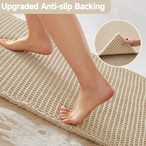 Waffle Bath Mat, Boho Bathroom Rugs Non Slip, 36x24 Pale Beige