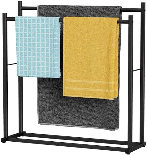 Towel Racks for Bathroom, 2 Tiers Wider Towel Drying Rack Outdoor, Free Standing Towel Rack, Pool Towel Blanket Stand and Display Rack for Oversized Bath Towels, Black