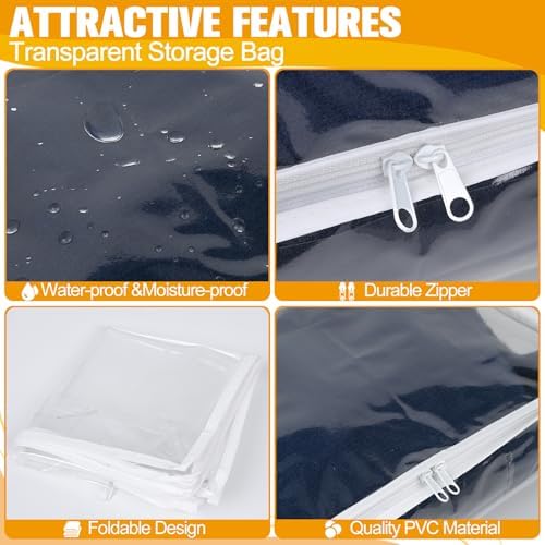 Plastic Storage Bags with Easy-Glide Zipper, Pack of 6, Durable Clear Vinyl Zippered Storage Bags for Clothes Sweaters Comforters Blankets Sheets Bedding (18 x 15 x 9 Inch, Transparent White)