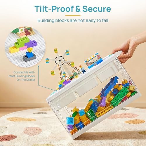 24 QT Clear Plastic Storage Box with Building Baseplate Lid,1 Pack