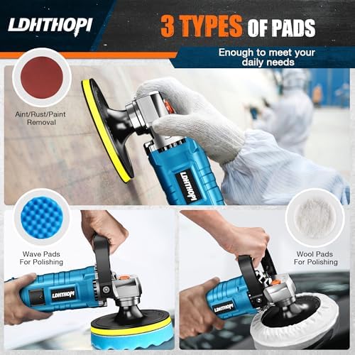 Buffer Polisher, 1600W 7 Inch/6 Inch Rotary Buffer Polisher Waxer, 7 Variable Speed 1000-3500 RPM, Detachable Handle for Car, Boat Sanding, Polishing, Waxing, 2026 Upgraded