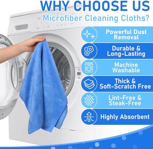6 Pcs Extra Large Microfiber Cleaning Cloth, Blue