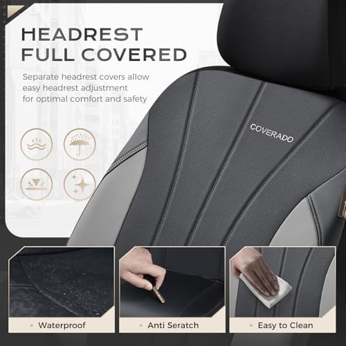 Seat Covers, Car Seat Covers Full Set, Automotive Seat Covers 5 Seats, Waterproof Car Seat Protectors Universal Fit for SUVs Trucks Sedans-Grey&Black