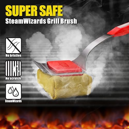 SteamWizards Grill Brush Bristle Free, Seamless-Fit Scrub Scraper