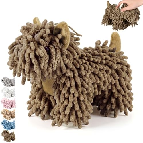 1 Pcs Chenille Dog Towel, Dark Brown, Standing Dog