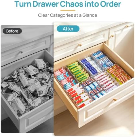 4 Pack Food Storage Organizer Bins, Clear Plastic, 4 Compartments