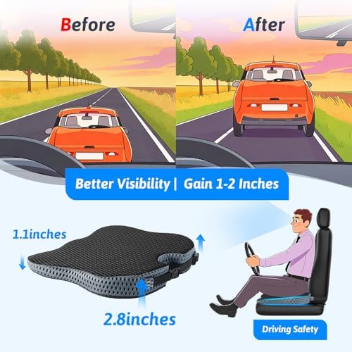 Wedge Car Seat Cushion for Driving for Better Visibility & Sciatica Relief