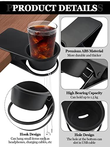 2PCS Clip on Cup Holder for Chair, Desk Drink Holder Clamp, Black