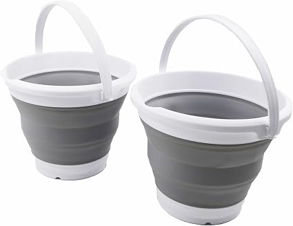 SAMMART 5.5L (1.4 Gallon) Set of 2 Collapsible Plastic Bucket - Foldable Round Tub - Portable Fishing Water Pail - Space