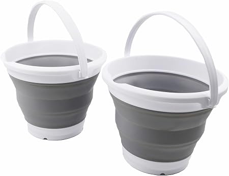 SAMMART 5.5L (1.4 Gallon) Set of 2 Collapsible Plastic Bucket - Foldable Round Tub - Portable Fishing Water Pail - Space