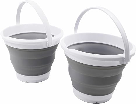 SAMMART 5.5L (1.4 Gallon) Set of 2 Collapsible Plastic Bucket - Foldable Round Tub - Portable Fishing Water Pail - Space