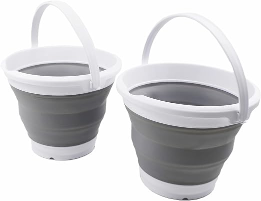 SAMMART 5.5L (1.4 Gallon) Set of 2 Collapsible Plastic Bucket - Foldable Round Tub - Portable Fishing Water Pail - Space