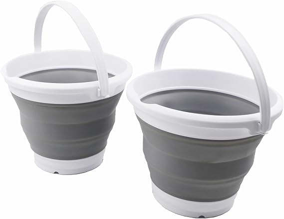 SAMMART 5.5L (1.4 Gallon) Set of 2 Collapsible Plastic Bucket - Foldable Round Tub - Portable Fishing Water Pail - Space