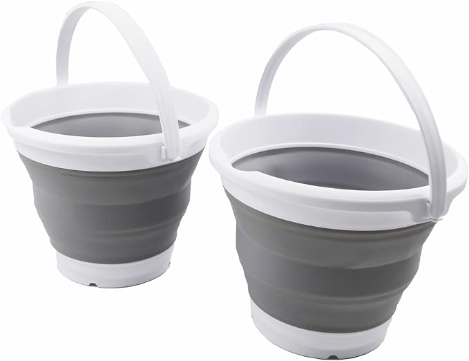 SAMMART 5.5L (1.4 Gallon) Set of 2 Collapsible Plastic Bucket - Foldable Round Tub - Portable Fishing Water Pail - Space