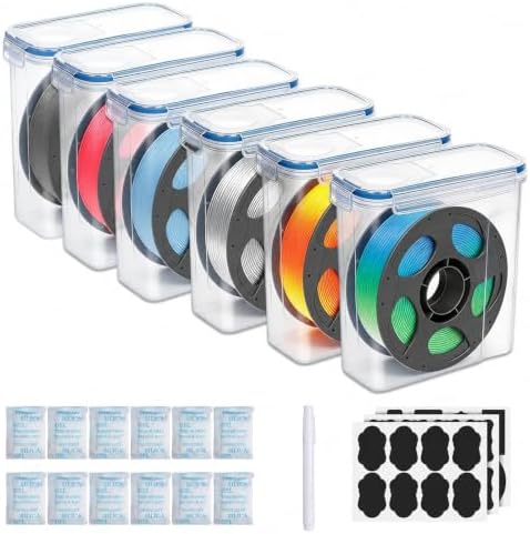 Filament Storage Box 6 Pack with Desiccants, Labels for 3D Printing