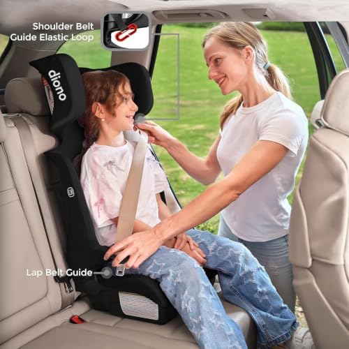 Diono Airi Travel High Back Booster Seat, Foldable Slim 3‑Across Fit, Black