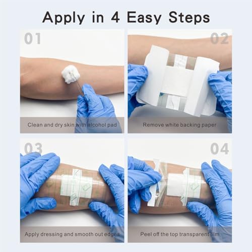 Waterproof Transparent Film Dressing with Absorbent Pad 50-Pack Sterile Adhesive Bandages Post-Surgical Wound Cover, Protective Barrier for Sensitive Skin (2.3‘’x2.7‘’)