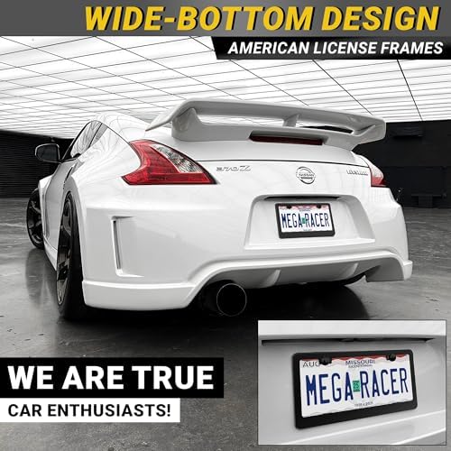 Premium Matte Black License Plate Frames, 2 Pack, Thin-Top Design, Metal