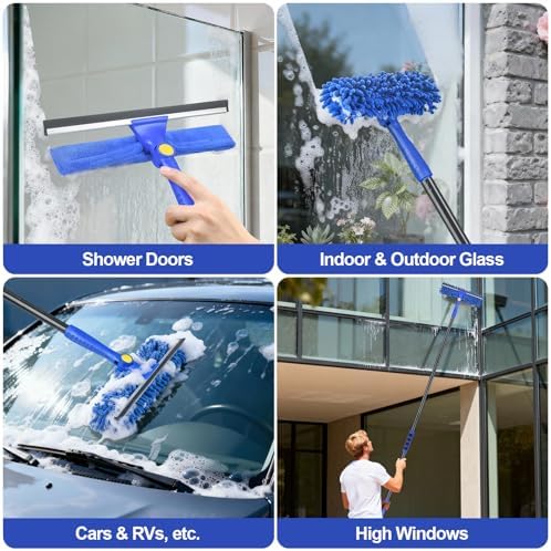 4-in-1 Window Squeegee, 79'' Window Cleaner Tool with Extension Pole, Window Cleaning Kit with Storage Bag, Rotatable Window Washing Kit Equipment for Home, Outdoor High Windows, Glass, Shower