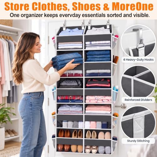 Heavy Duty Over Door Organizer 5 Tiers, 10 Front & 10 Mesh Pockets