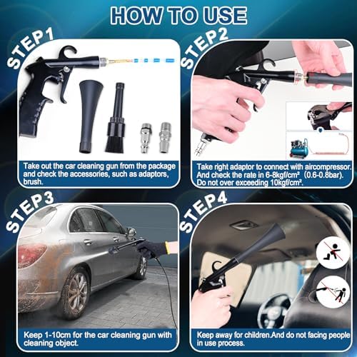 Car Cleaning Gun Detailing Interior Dryer Air Blow Gun, High Pressure Blower Gun, Car Detailing Kit Interior Cleaner, Car Detailing Tools for Car Quickly Blasts Dirt and Dust Works with Air