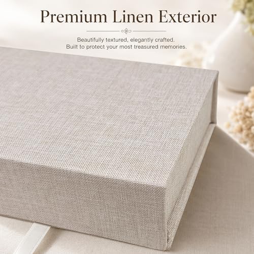 Photo Storage Box for 8x10 Photos, Acid-Free Organizer Box with Lid, Beige