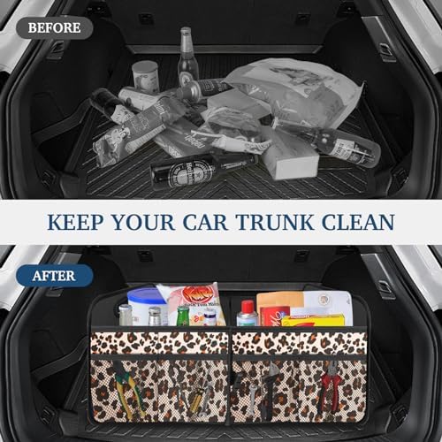 Car Trunk Organizer, Trunk Storage Organizer with Large Capacity Waterproof Collapsible Trunk Organizer for Car Suv/Jeep/Sedan (Leopard Print, Standard)