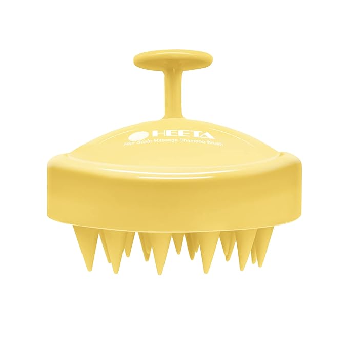 HEETA Scalp Massager with Soft Silicone Bristles - Promotes Hair Growth, Exfoliates Scalp, Removes Dandruff, and Enhances Shampoo Cleansing, Yellow